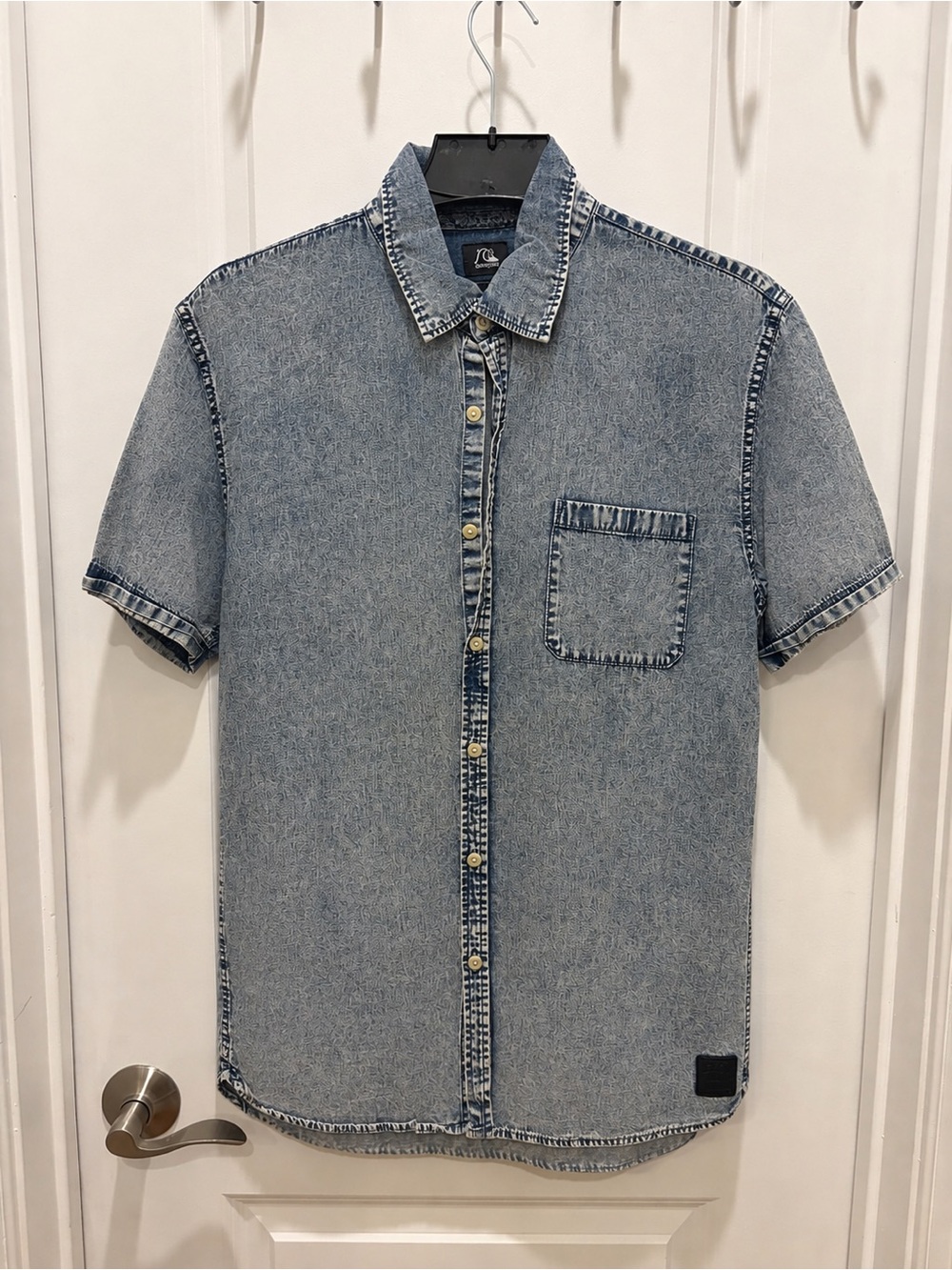 Short-Sleeve Washed Denim Shirt